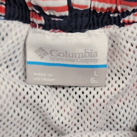 Columbia PFG Backcast II Swim Trunks Size Large Fish Blue White Red USA Flag - Picture 2 of 16